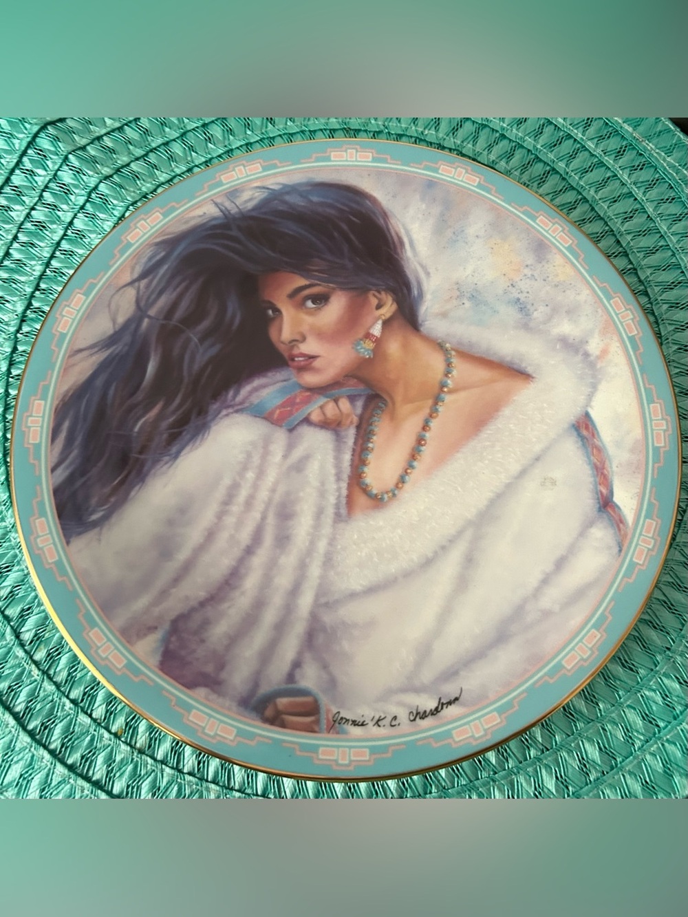 Vintage Native American Decorative Plate Signed by Artist Jonnie Chardonn